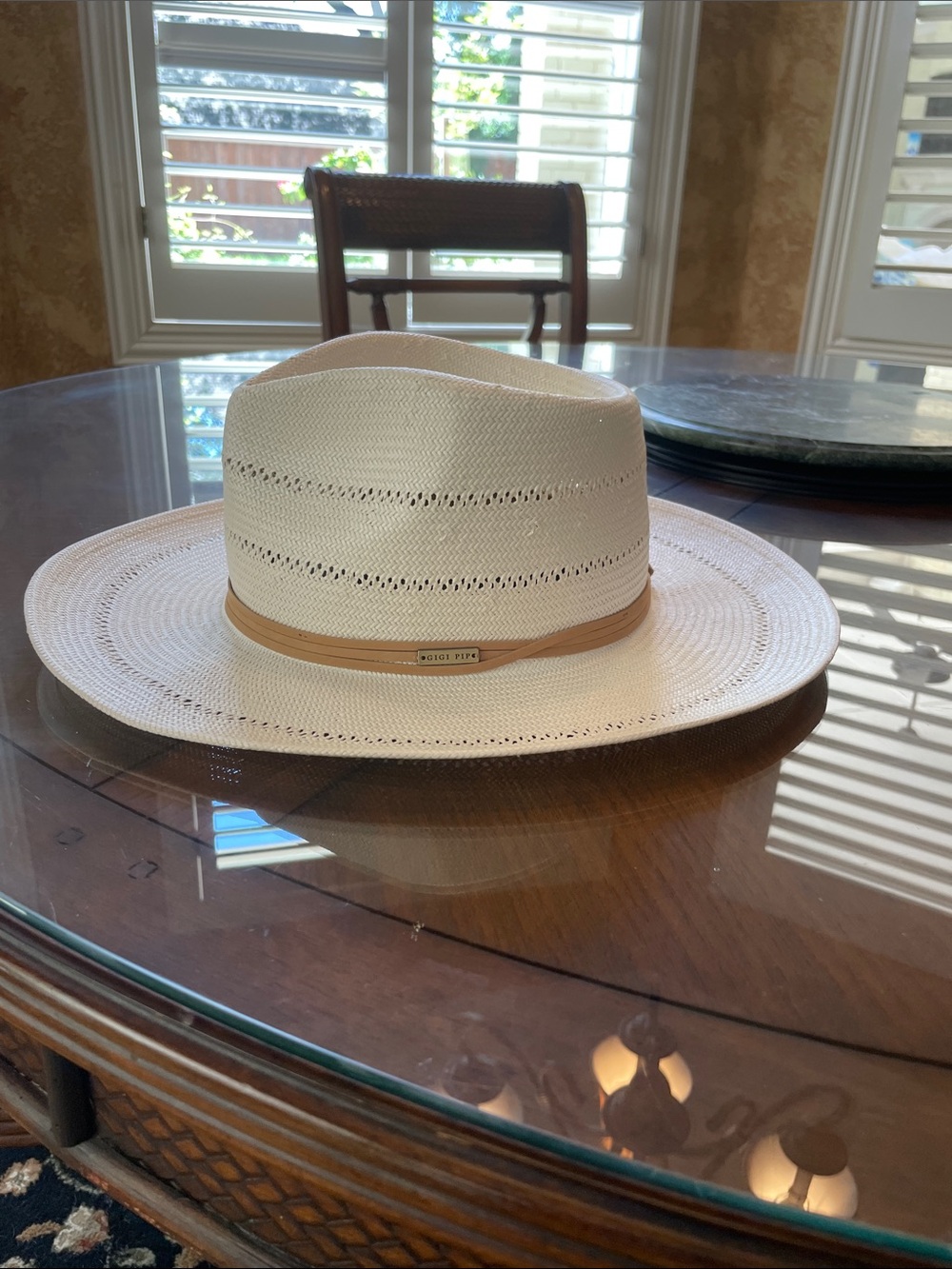 GIGI PIP White Straw Fedora with Tan Band